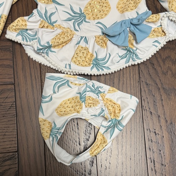 Tommy Bahama Pineapple Print Baby Swim Set with Blue Bow - Picture 4 of 8